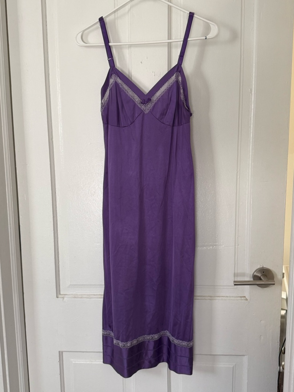 Silk-Feel Purple Lace-Trim Slip - Women's Chemise